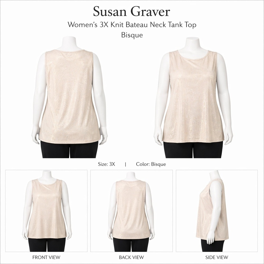 Susan Graver Womens‎ 3X Knit Bateau Neck Tank Top Bisque Beige A253029 NWT